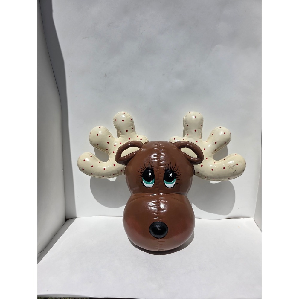 Large Reindeer Head Wall Decor Ceramic‎ Christmas Polka Dot Antlers 12 Inch
